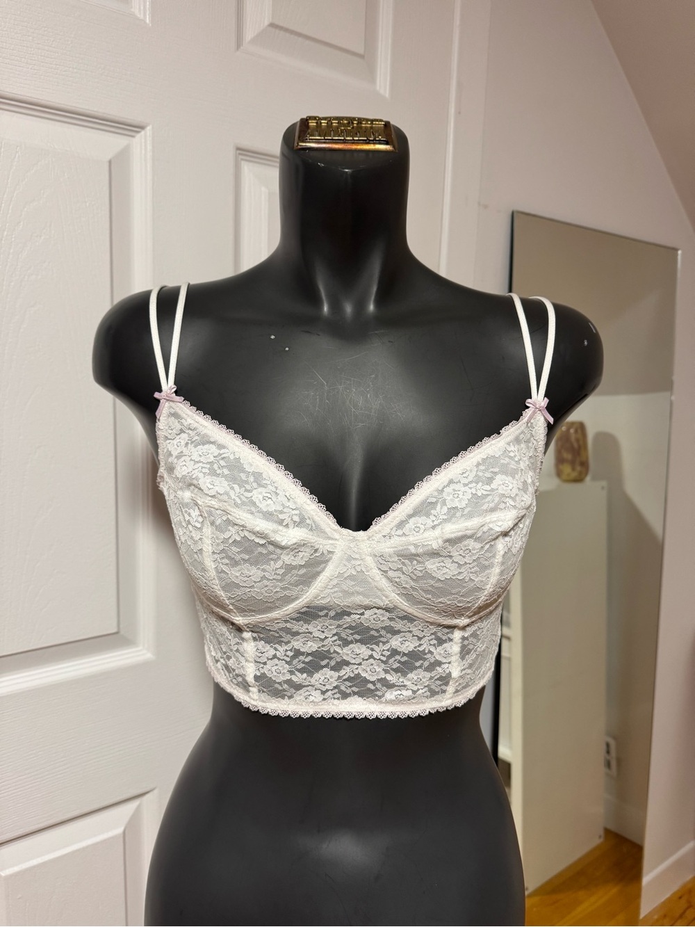 Delicate Lace Longline Bralette - White